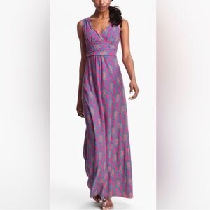 Lilly Pulitzer SLOANE Pink Blue Seahorse Print Maxi Dress Medium Cotton Nautical